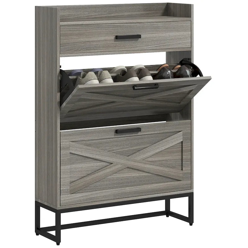 Casual Style Hall Tree Entryway Bench with Rattan Door Shelves and Shoe Cabinets, SOLID WOOD Feet