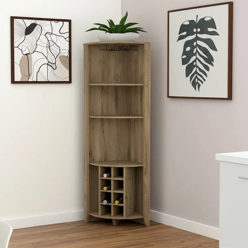 Armario esquinero para bar de madera marrón claro de 71"