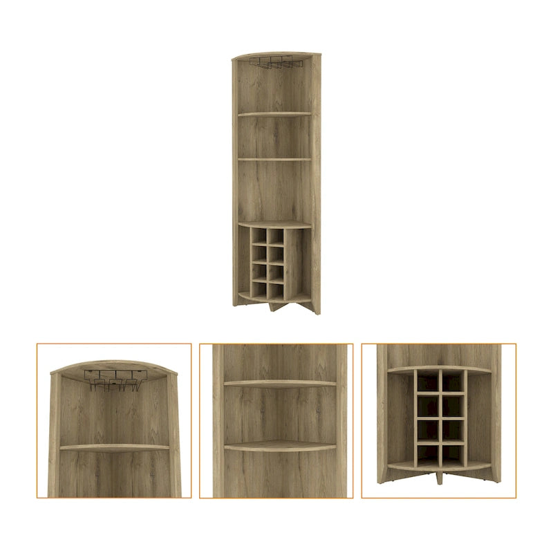 Armario esquinero para bar de madera marrón claro de 71"