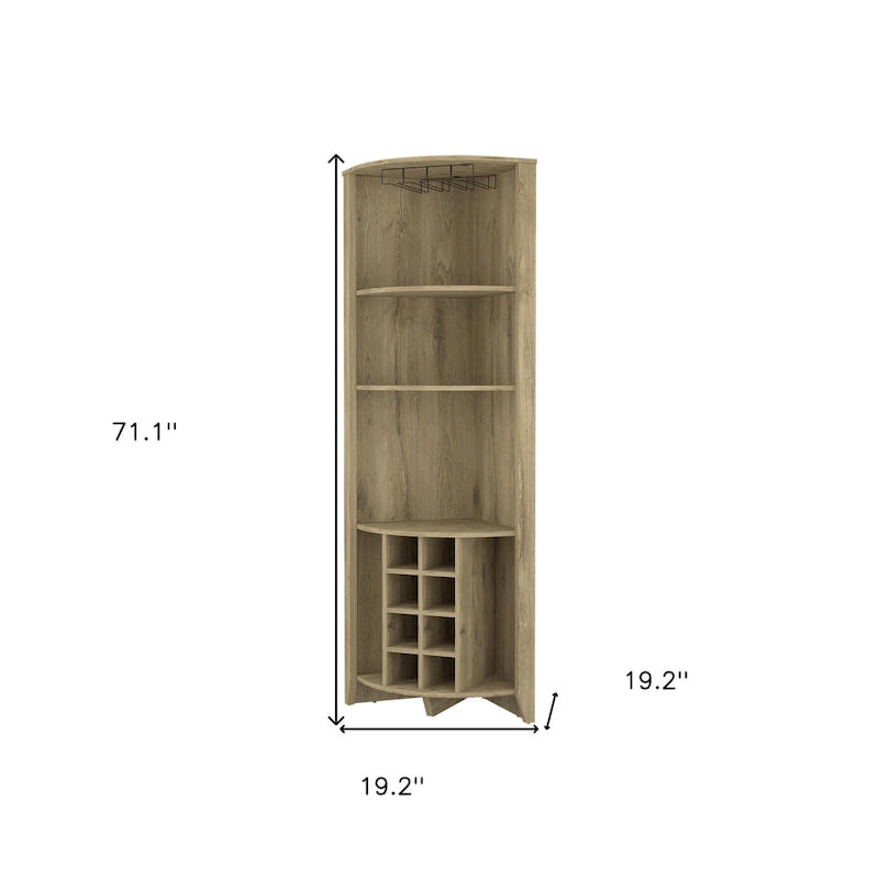Hoekbar voor aan de muur van 71 inch met lichtbruin hout