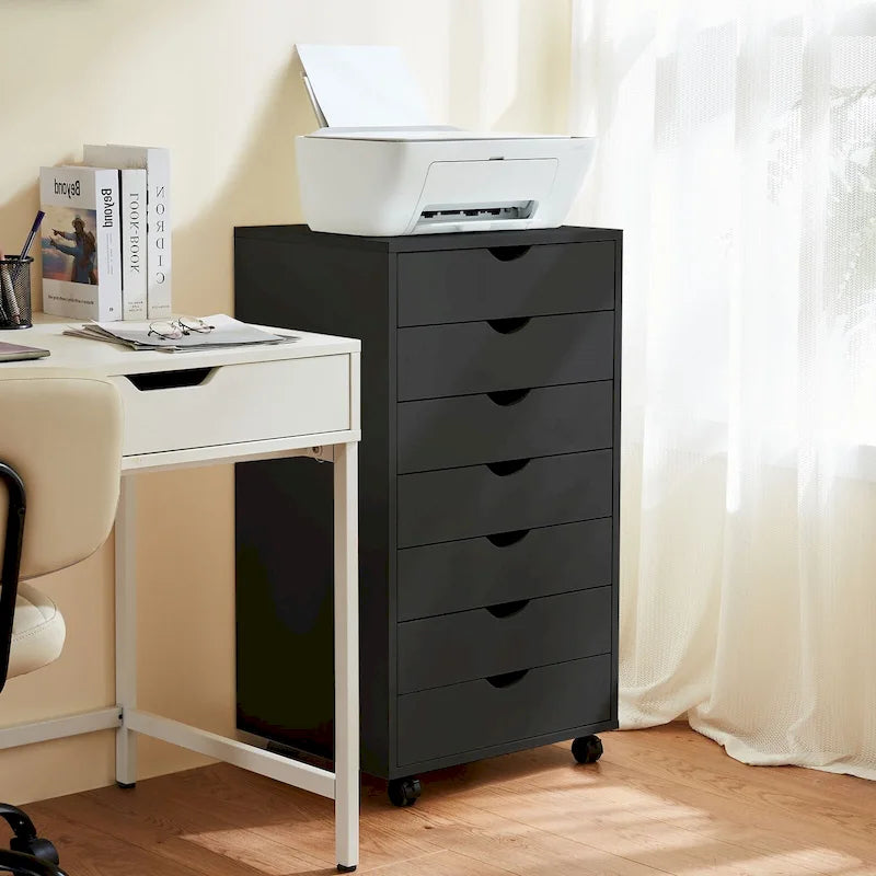 Archivador vertical de 7 cajones, cómoda móvil con ruedas para almacenamiento