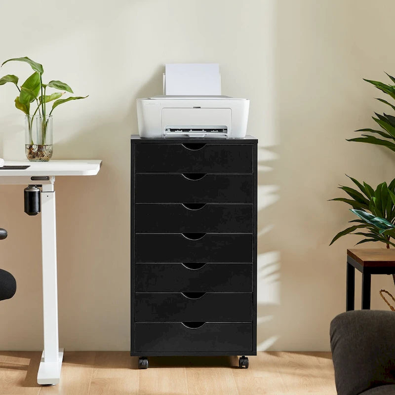 Archivador vertical de 7 cajones, cómoda móvil con ruedas para almacenamiento
