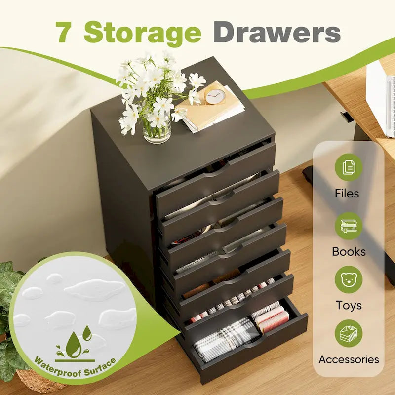 Archivador vertical de 7 cajones, cómoda móvil con ruedas para almacenamiento