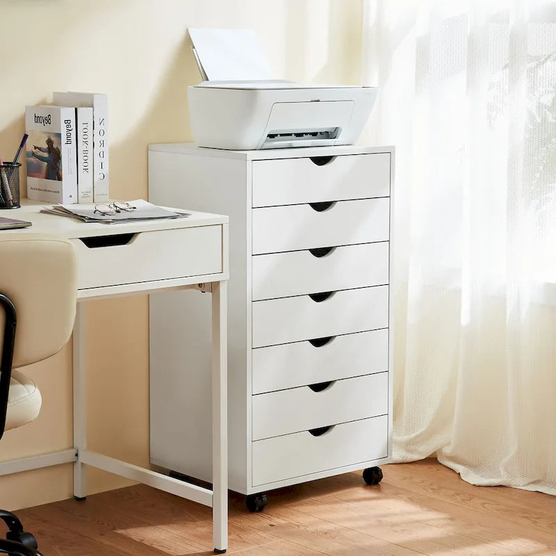 Archivador vertical de 7 cajones, cómoda móvil con ruedas para almacenamiento