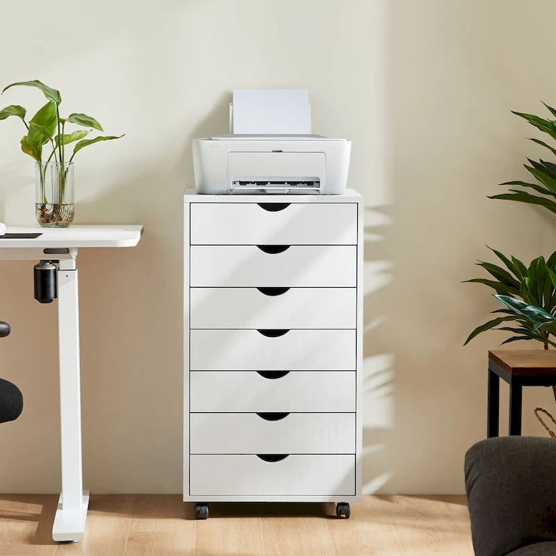 Archivador vertical de 7 cajones, cómoda móvil con ruedas para almacenamiento