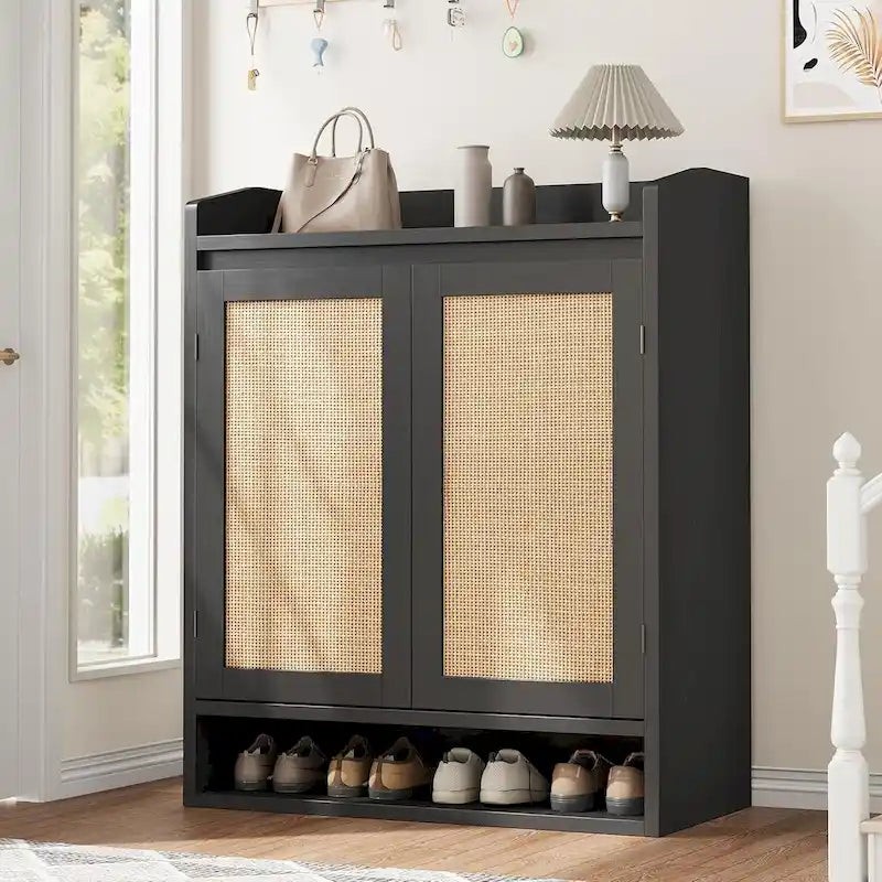 Zapatero de ratán con 2 puertas