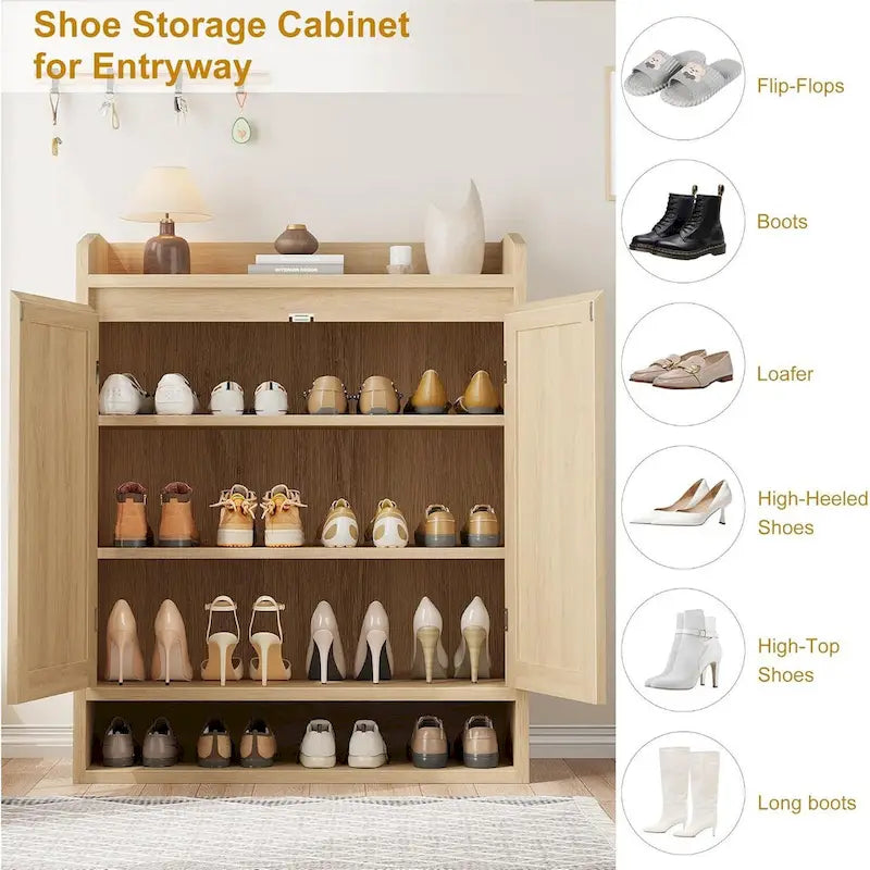 Meuble range-chaussures en rotin à 2 portes