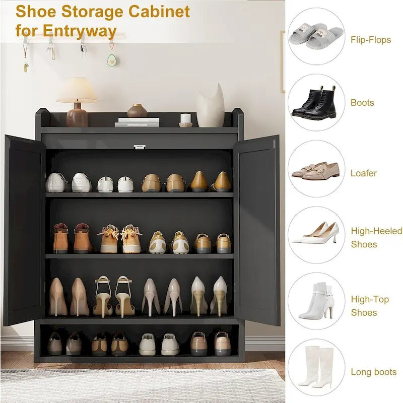 Meuble range-chaussures en rotin à 2 portes