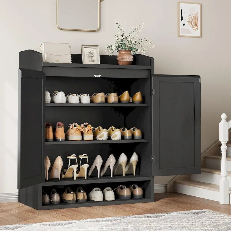 Meuble range-chaussures en rotin à 2 portes