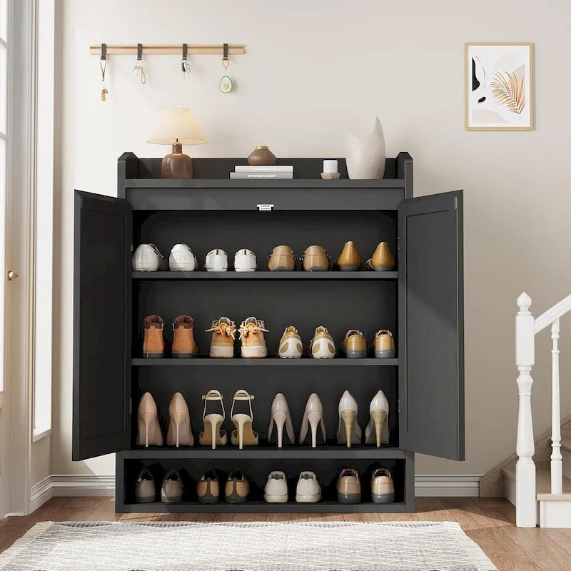 Meuble range-chaussures en rotin à 2 portes
