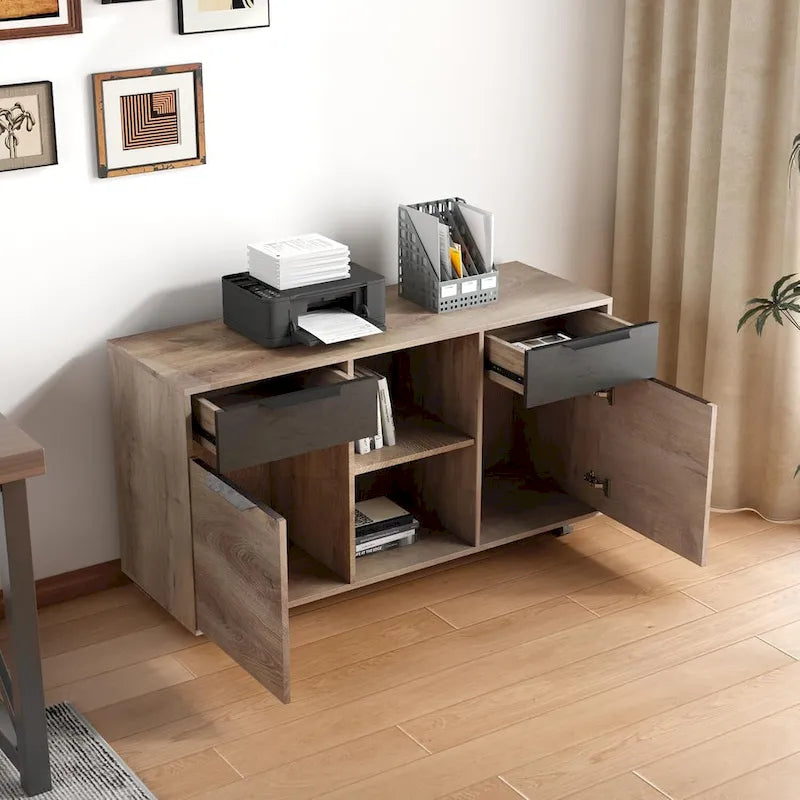 Großer mobiler seitlicher Aktenschrank, 47", mit Rollen und Druckerständer