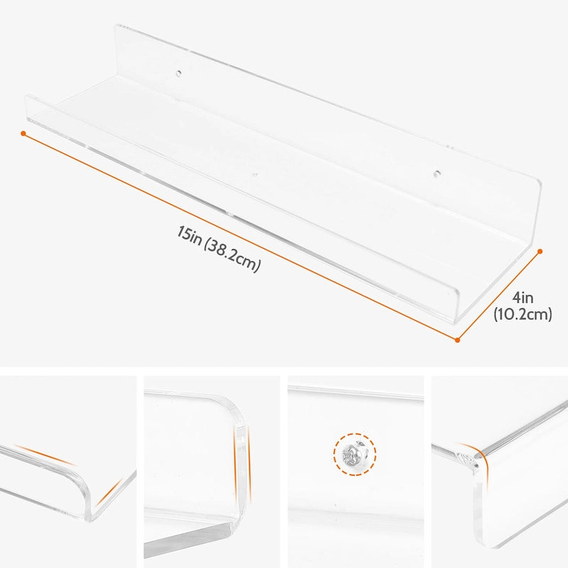 Estantes flotantes de acrílico para pared, estantes transparentes de acrílico para exhibición en paredes de baño, dormitorio, sala y cocina