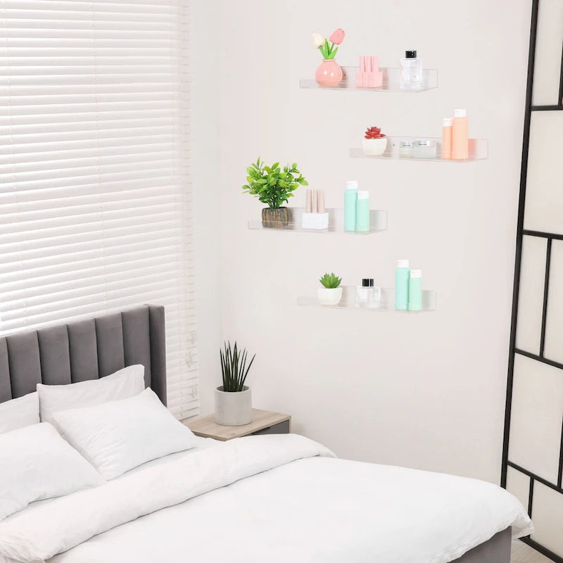 Estantes flotantes de acrílico para pared, estantes transparentes de acrílico para exhibición en paredes de baño, dormitorio, sala y cocina