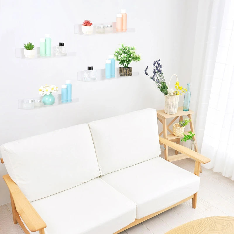 Estantes flotantes de acrílico para pared, estantes transparentes de acrílico para exhibición en paredes de baño, dormitorio, sala y cocina