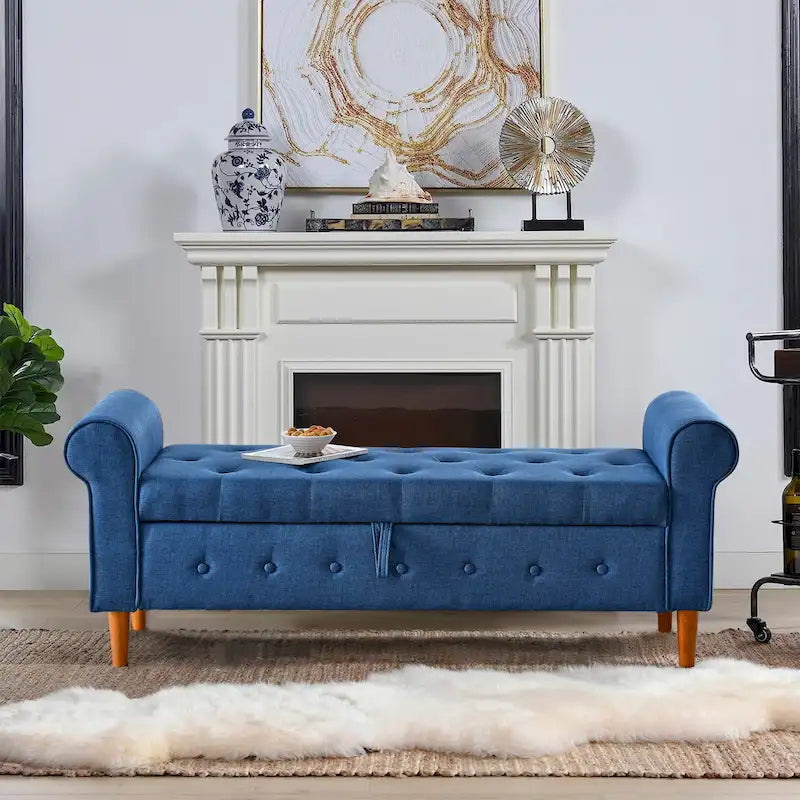 Banc de rangement capitonné à boutons pour chambre de 62