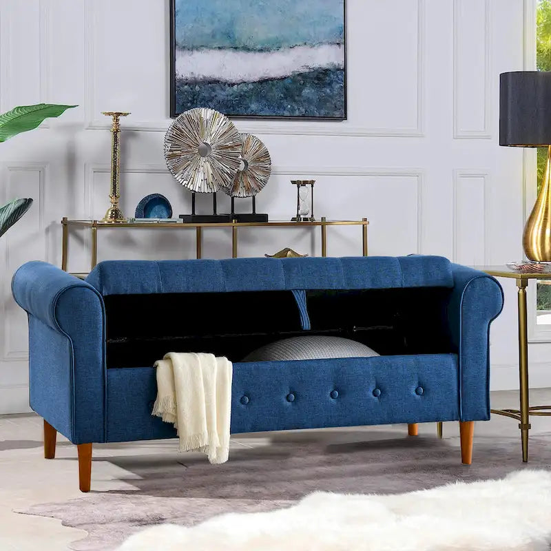 Banc de rangement capitonné à boutons pour chambre de 62