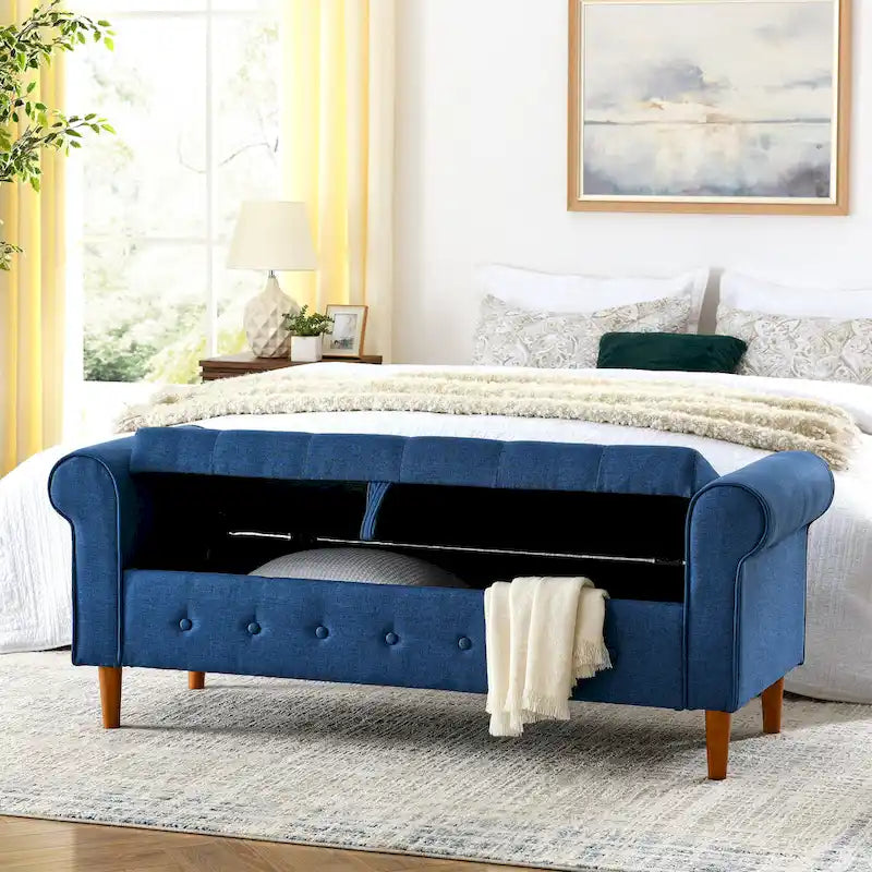 Banc de rangement capitonné à boutons pour chambre de 62