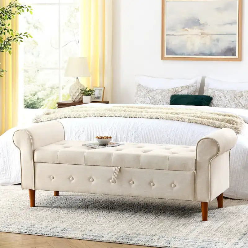 Banc de rangement capitonné à boutons pour chambre de 62