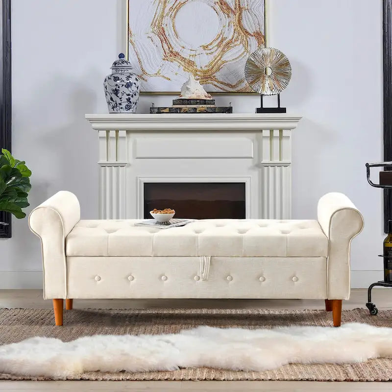 Banc de rangement capitonné à boutons pour chambre de 62