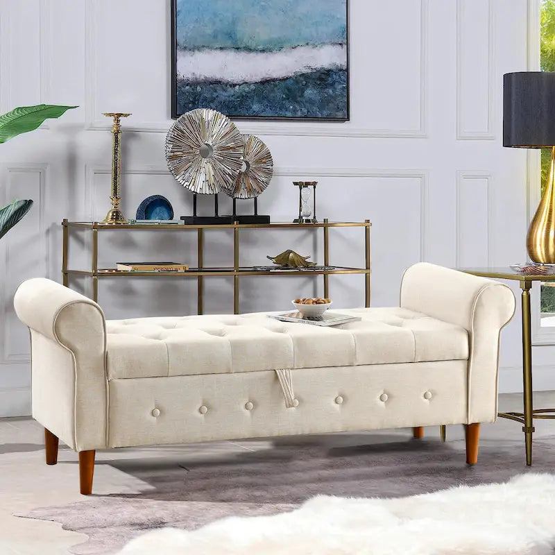 Banc de rangement capitonné à boutons pour chambre de 62