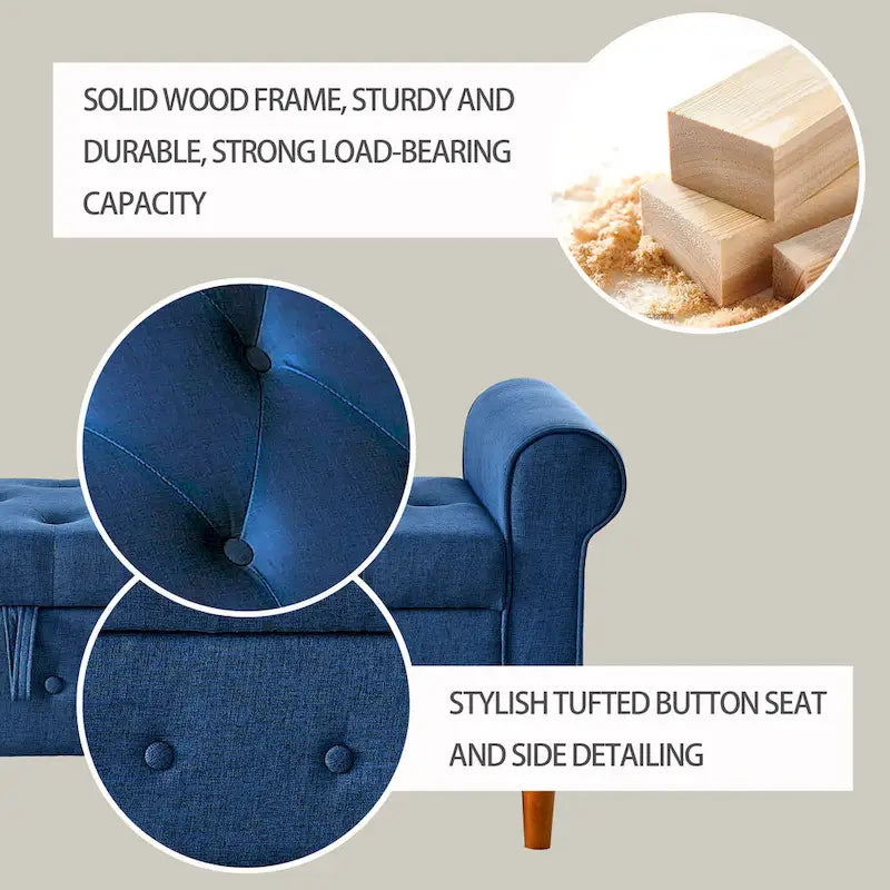 Banc de rangement capitonné à boutons pour chambre de 62