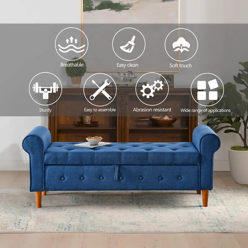Banc de rangement capitonné à boutons pour chambre de 62