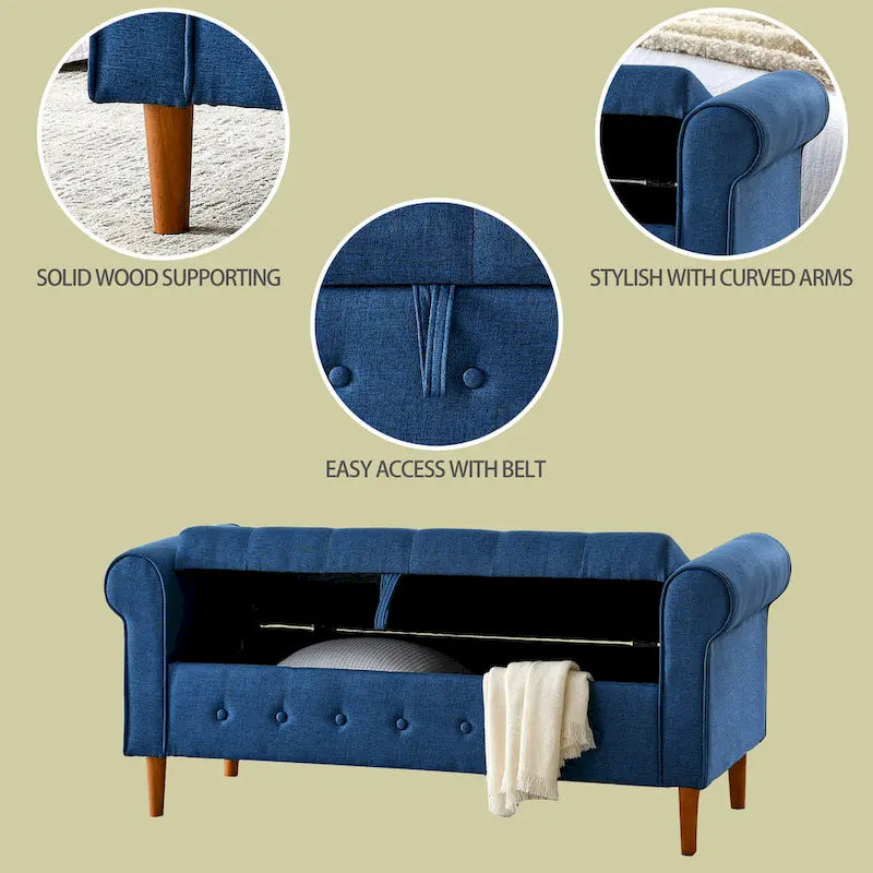 Banc de rangement capitonné à boutons pour chambre de 62