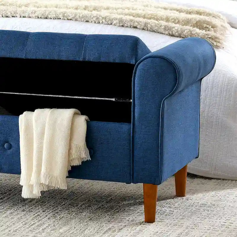 Banc de rangement capitonné à boutons pour chambre de 62