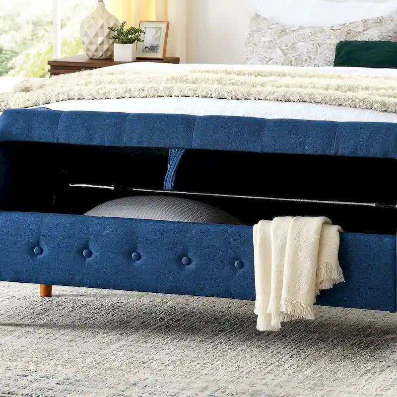 Banc de rangement capitonné à boutons pour chambre de 62