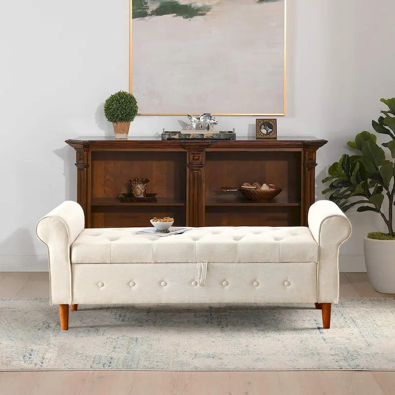 Banc de rangement capitonné à boutons pour chambre de 62
