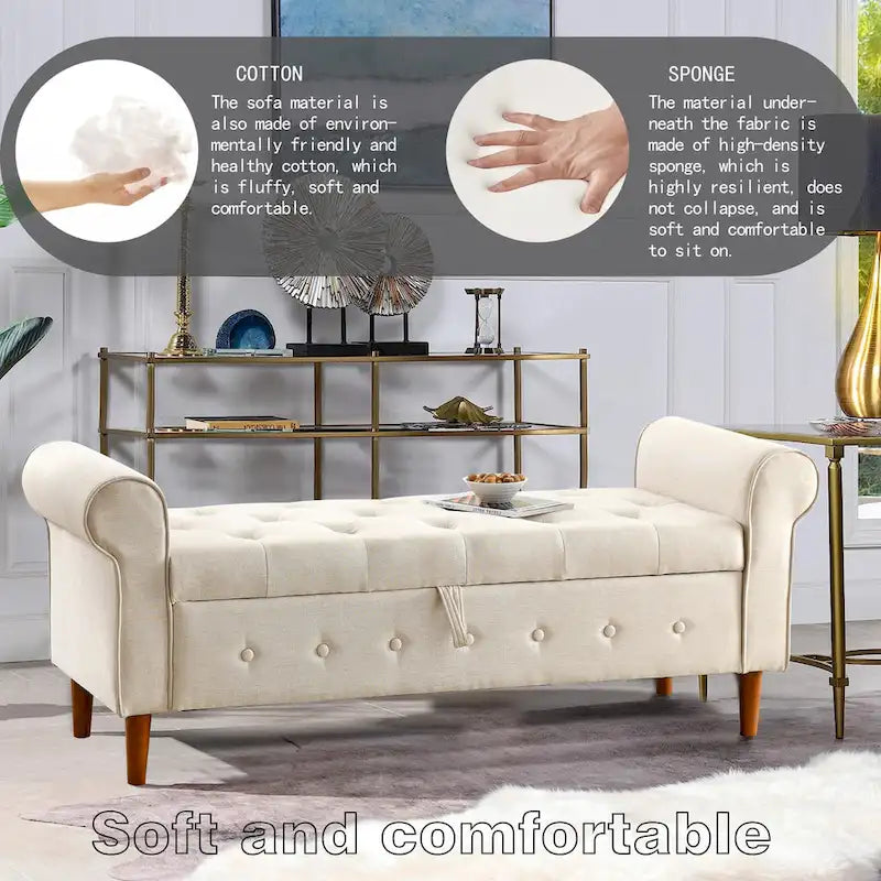 Banc de rangement capitonné à boutons pour chambre de 62