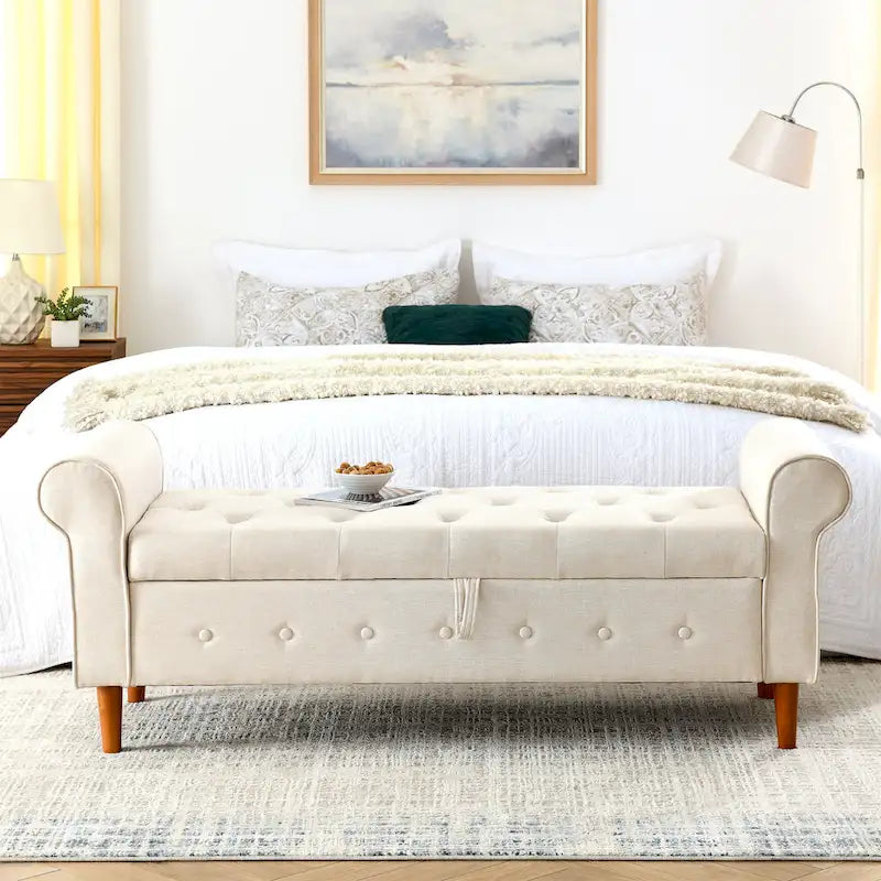 Banc de rangement capitonné à boutons pour chambre de 62
