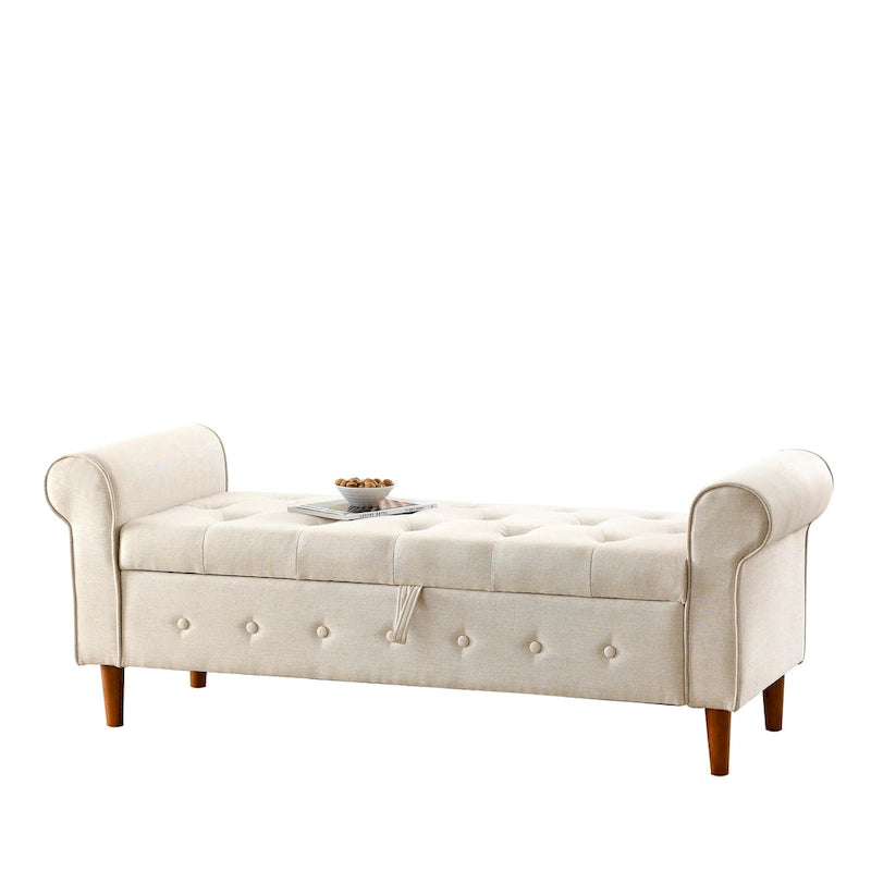 Banc de rangement capitonné à boutons pour chambre de 62