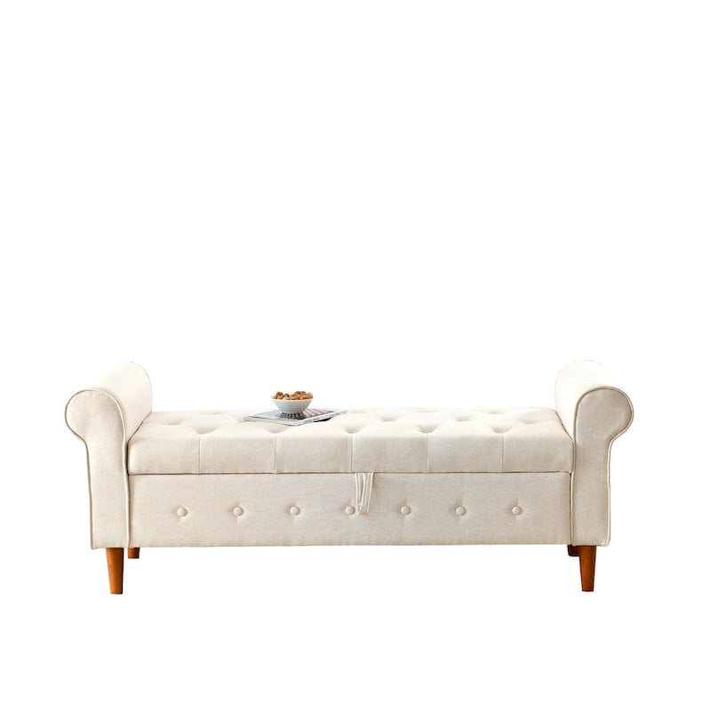 Banc de rangement capitonné à boutons pour chambre de 62