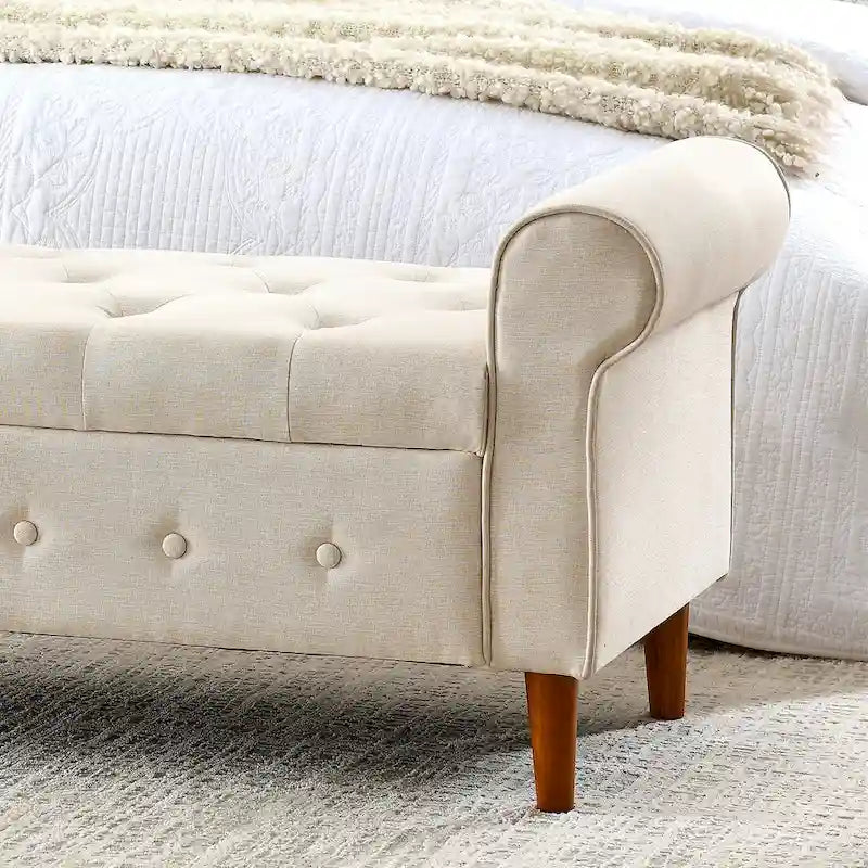 Banc de rangement capitonné à boutons pour chambre de 62