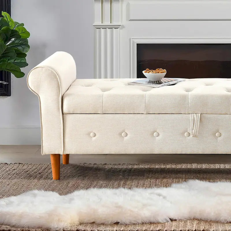 Banc de rangement capitonné à boutons pour chambre de 62