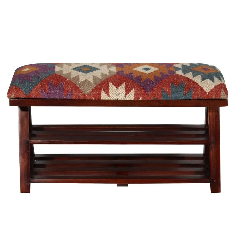 Handmade Kilim Upholstered Bench - 12.5x16x30