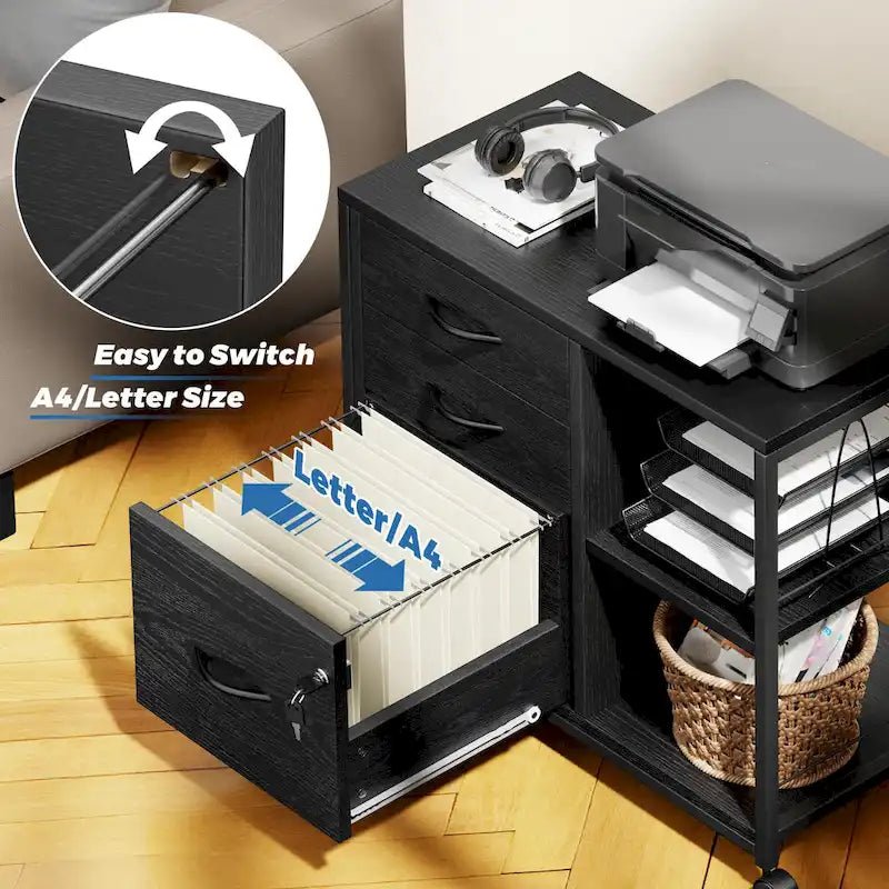 3 Drawer Wood File Cabinet with Socket Rolling Lateral Locking