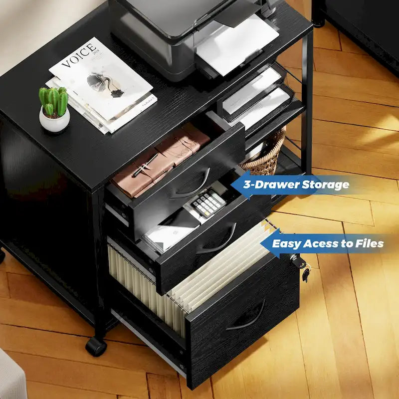 3 Drawer Wood File Cabinet with Socket Rolling Lateral Locking