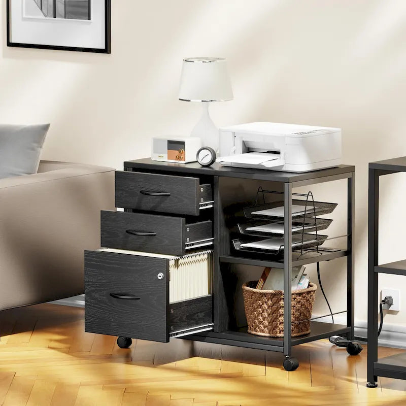 3 Drawer Wood File Cabinet with Socket Rolling Lateral Locking