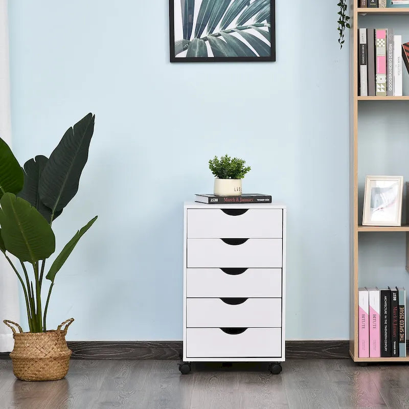 Rollbarer Aufbewahrungsorganizer mit 5 Schubladen im nordisch-minimalistischen Stil und Rollen