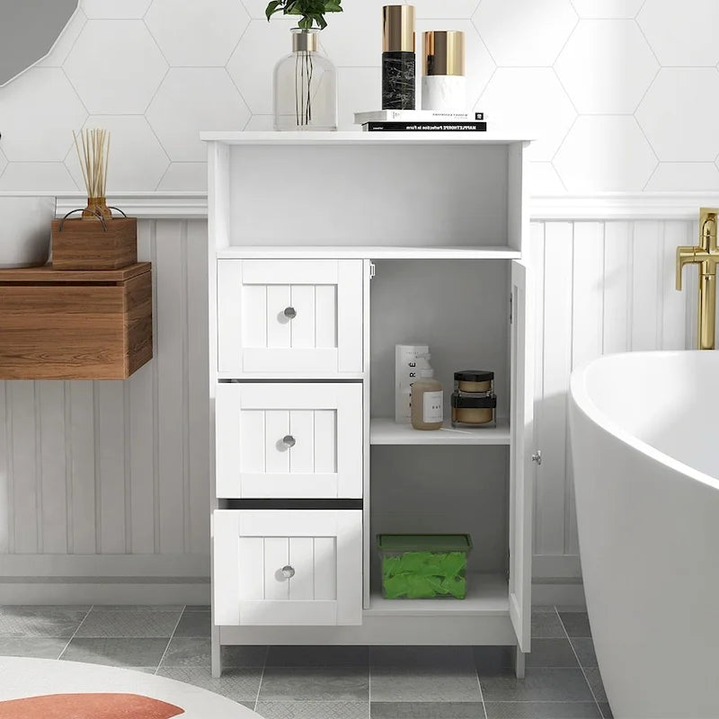 Organizador de madera con 1 estante y 3 cajones, armario de almacenamiento para baño