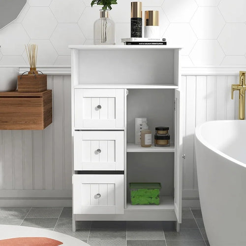 Organizador de madera con 1 estante y 3 cajones, armario de almacenamiento para baño