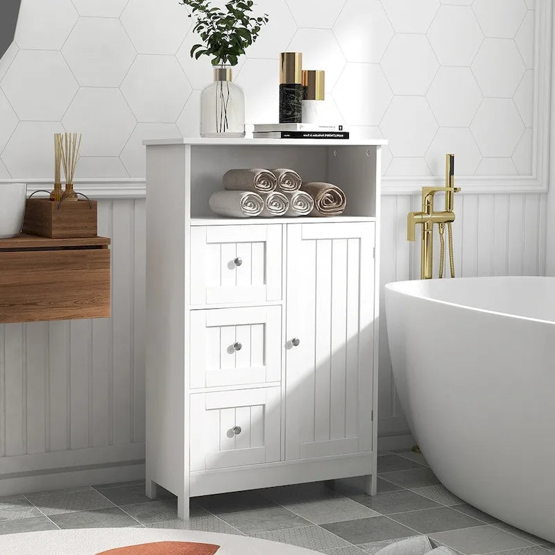 Organizador de madera con 1 estante y 3 cajones, armario de almacenamiento para baño