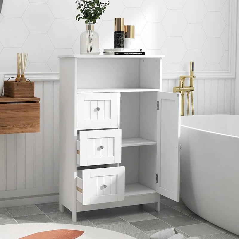 Organizador de madera con 1 estante y 3 cajones, armario de almacenamiento para baño