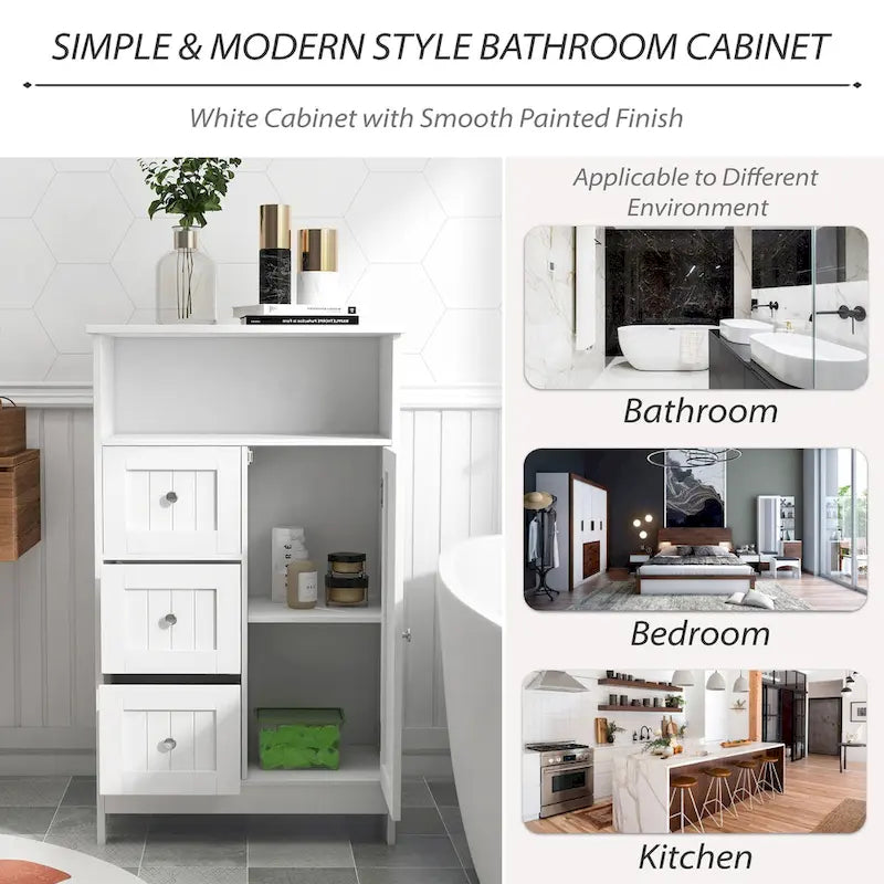 Organizador de madera con 1 estante y 3 cajones, armario de almacenamiento para baño