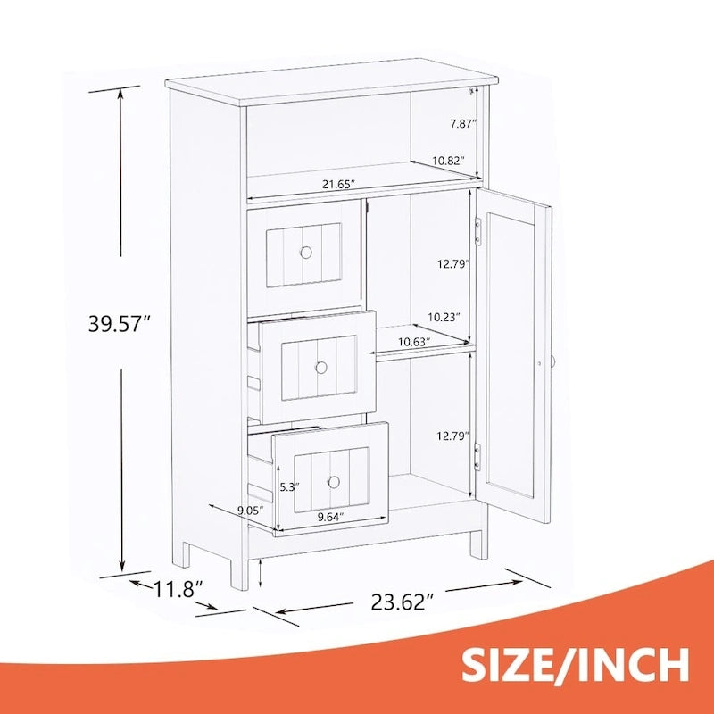 Organizador de madera con 1 estante y 3 cajones, armario de almacenamiento para baño