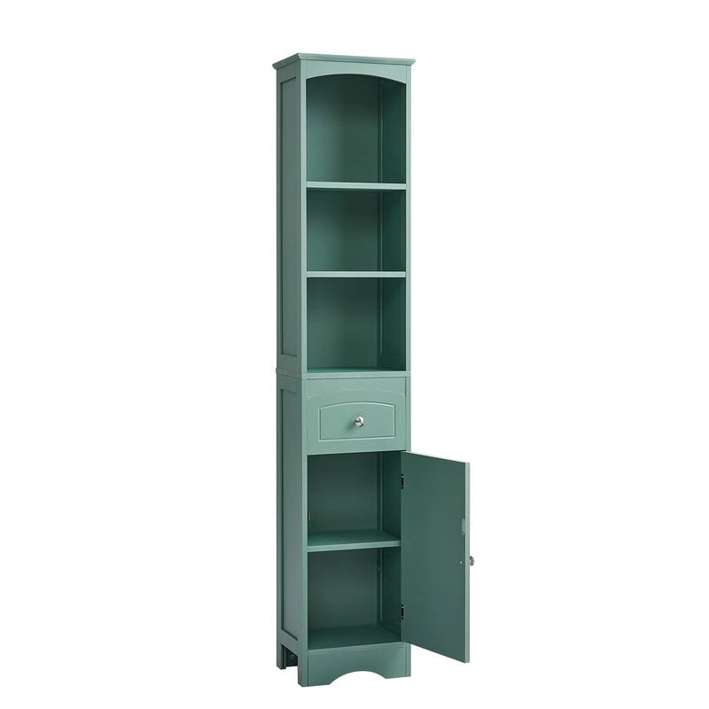 67 hoher Badezimmerschrank, freistehender Aufbewahrungsschrank mit Schublade, MDF-Platte und verstellbarem Einlegeboden, Grün