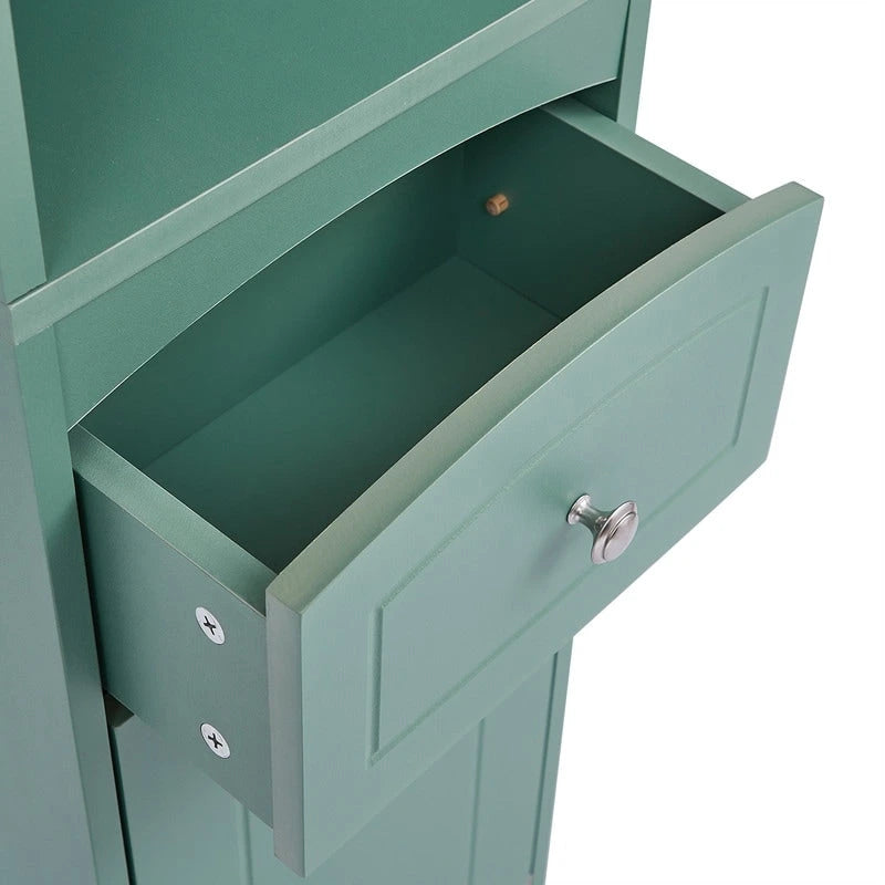 67 hoher Badezimmerschrank, freistehender Aufbewahrungsschrank mit Schublade, MDF-Platte und verstellbarem Einlegeboden, Grün