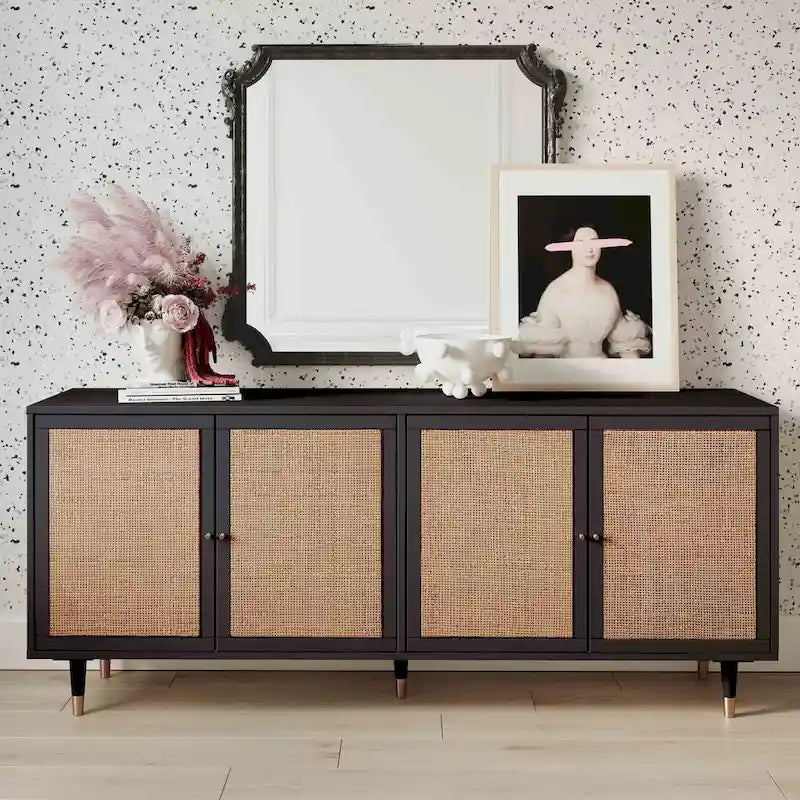 Sideboard aus Rohrgeflecht und Messing im Jungle-Chic-Stil